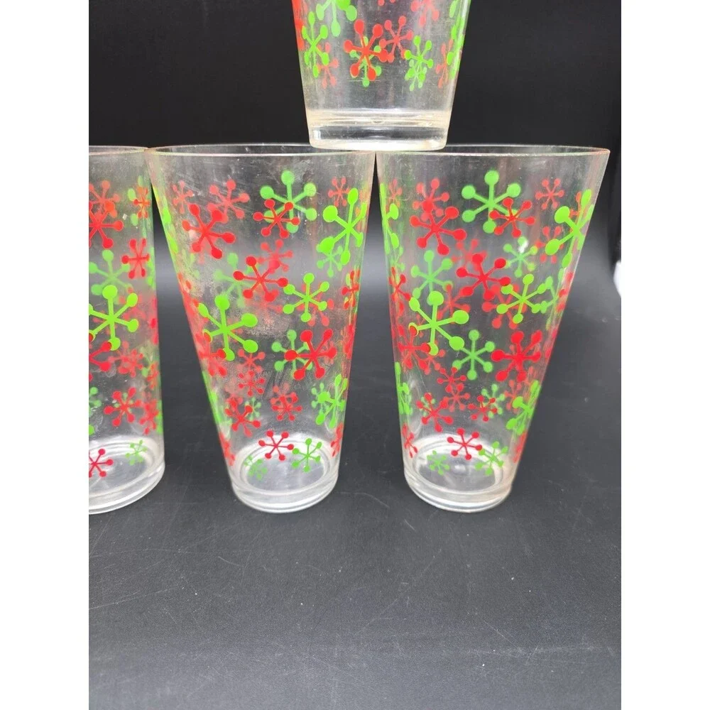 Set of 6 Vintage Snowflakes Power Drinking Plastic Cups 70s Retro Christmas MCM